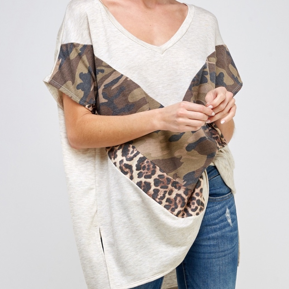 Camo Leopard V Print Top